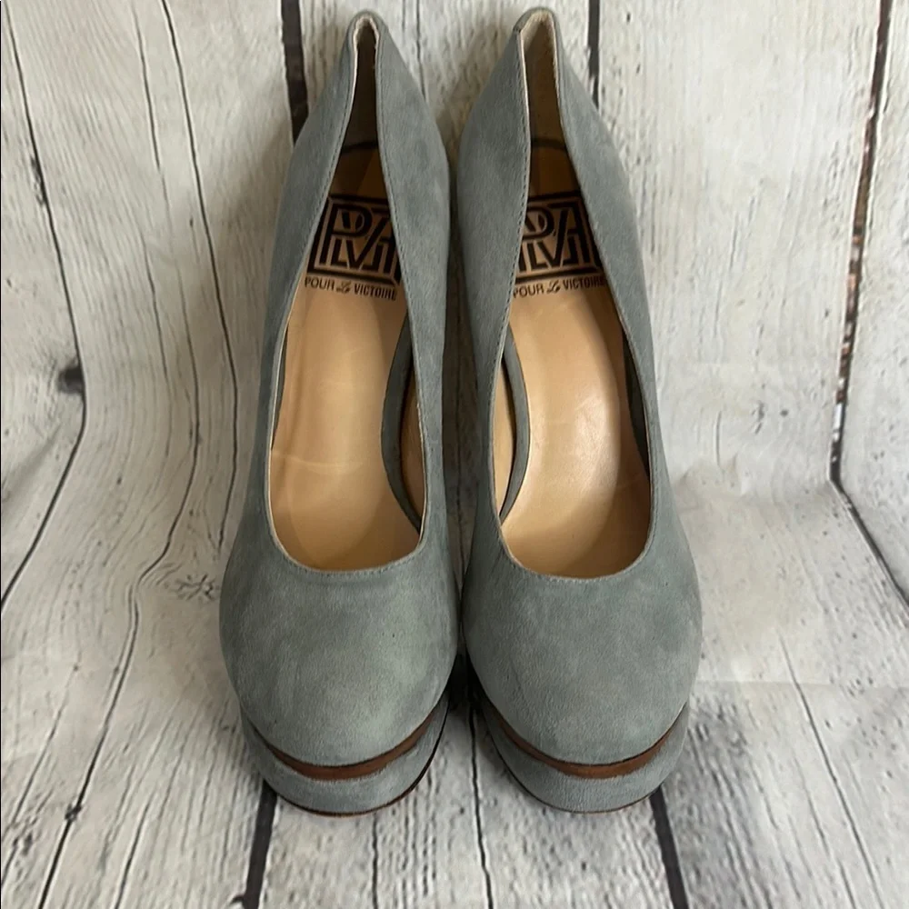 Pour la Victoire Gray Suede Platform Pumps